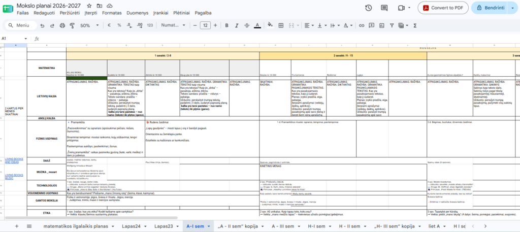 Google excel lentelė, kurią naudojau ankstesniais metais.